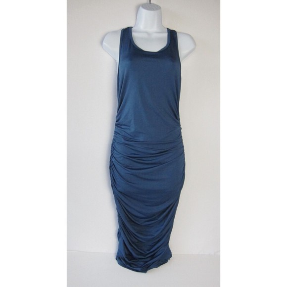 Zeagoo Prussian Blue Ruched Bodycon Stretch Sleeveless Midi Dress Size M - Picture 1 of 9